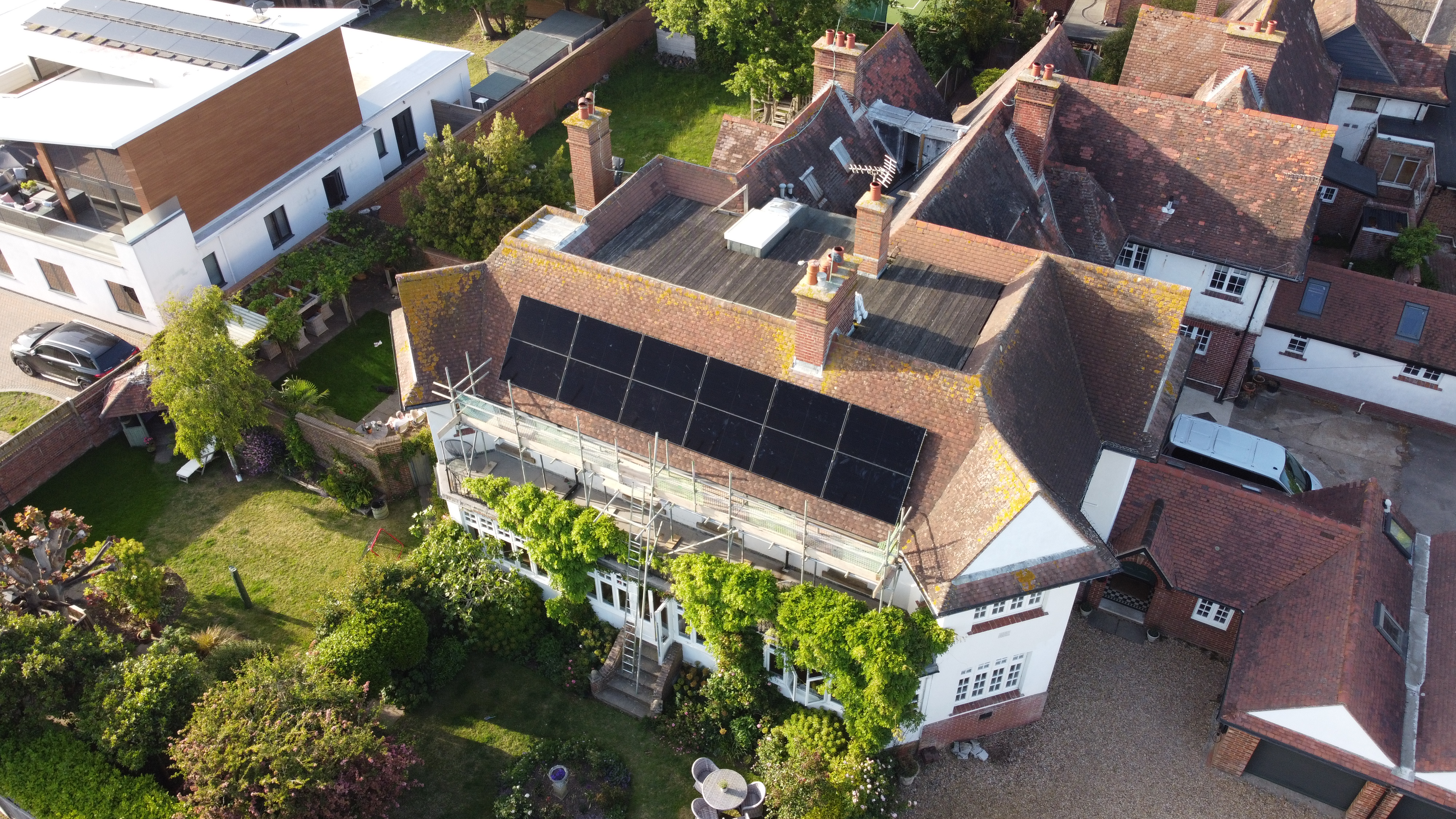 Aerial view of completed solar panel installation